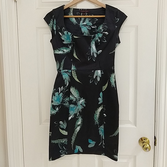 Marchesa Voyage Feather Print Satin Dress SZ 4 - Picture 6 of 7